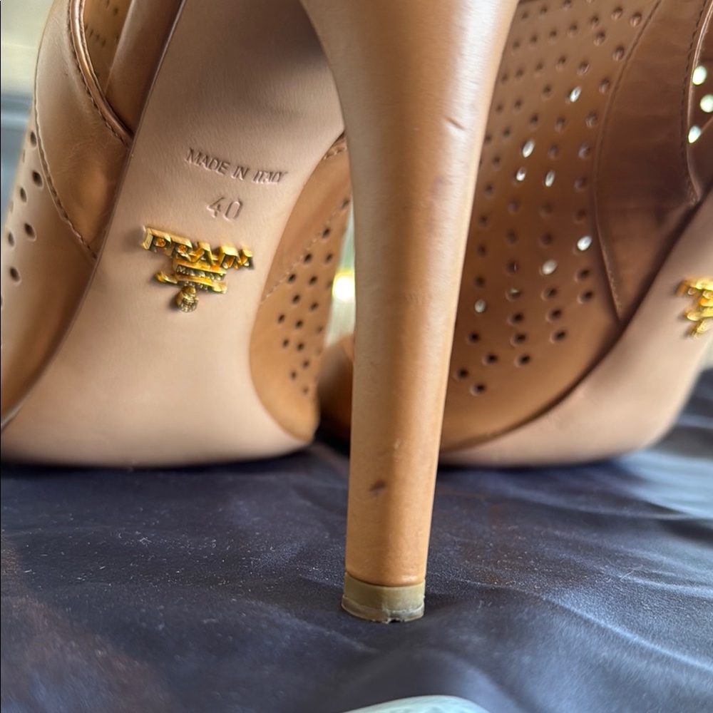 PRADA Tan Peep-Toe Heels - Picture 7 of 10